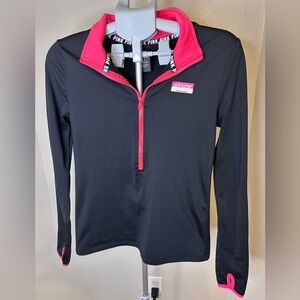PINK Victoria's Secret Black and Pink Fleece Lined Zipper Jacket
